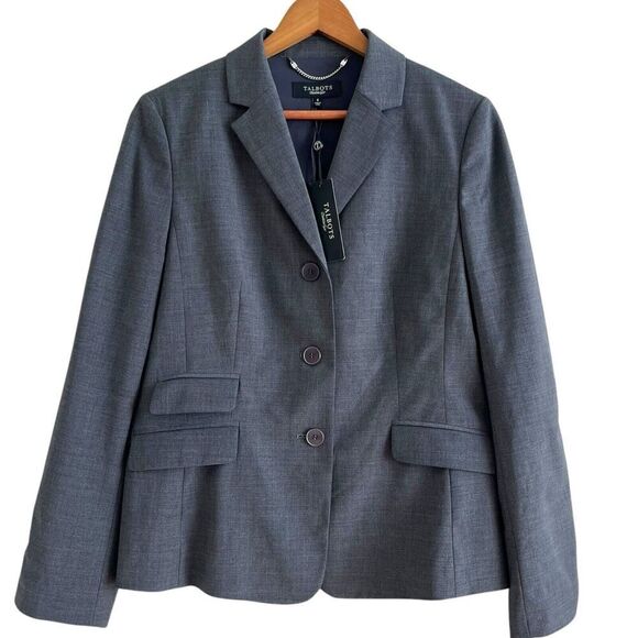 Talbots Wool Classic Blazer 8 Gray Academia Preppy Business Casual Capsule New - Picture 1 of 12